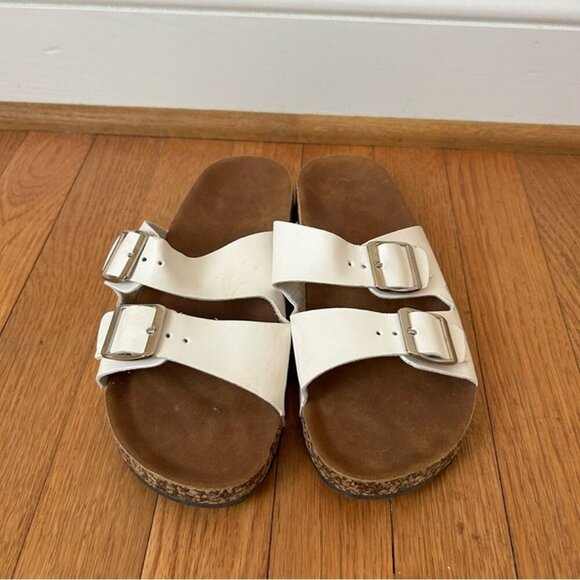 SHEIN White Brown Double Buckle Cork Bed Strap Women's Sandals Slide Size 8 - Picture 5 of 9